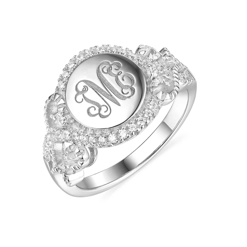 

AILIN Personalized Round Shaped CZ Ring For Her Monogram Initial Ring For Women Christmas Gift