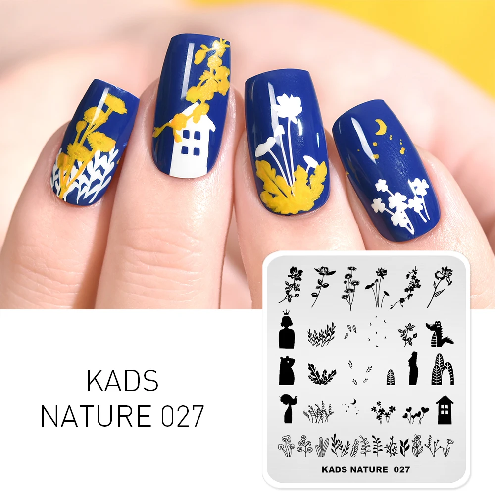 KADS пластины для штамповки ногтей Nature 027 шаблон с изображением листьев и цветов