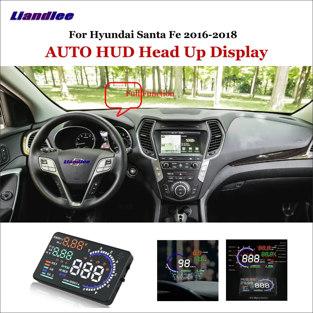 

Автомобильный проектор HUD Liandlee для Hyundai Santa Fe 2016-2018, цифровой спидометр, проектор расхода топлива