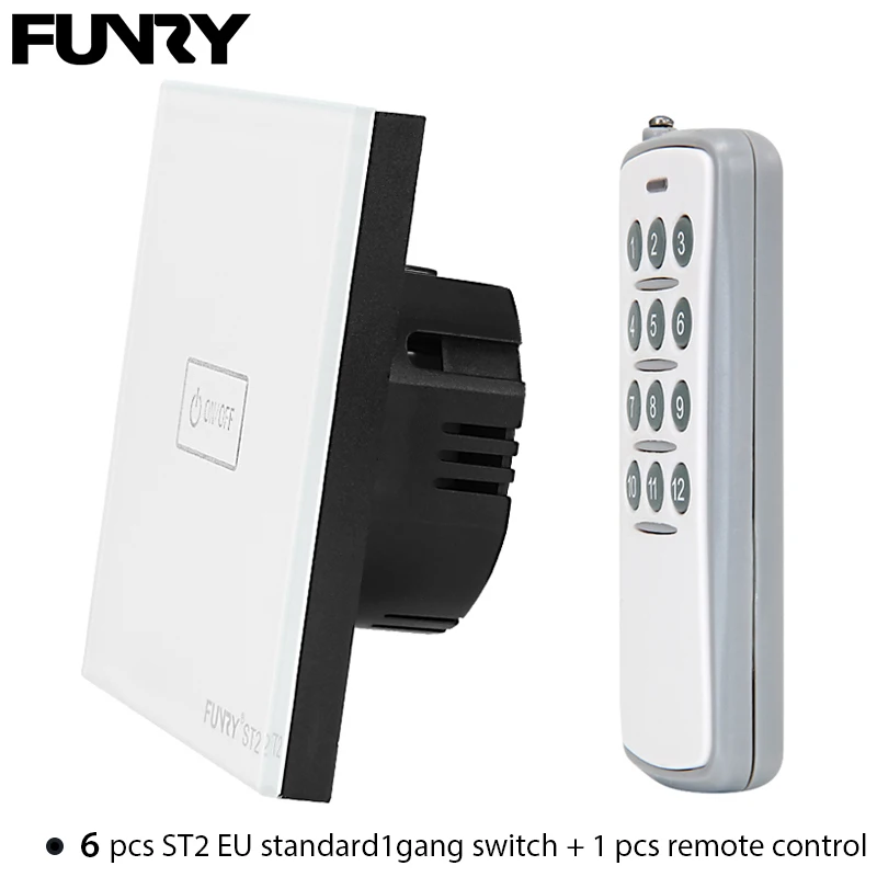 6 шт. стандарт ЕС ST2 1 Gang Smart Switch + Дистанционное управление 12 Пуговицы RF433MHZ