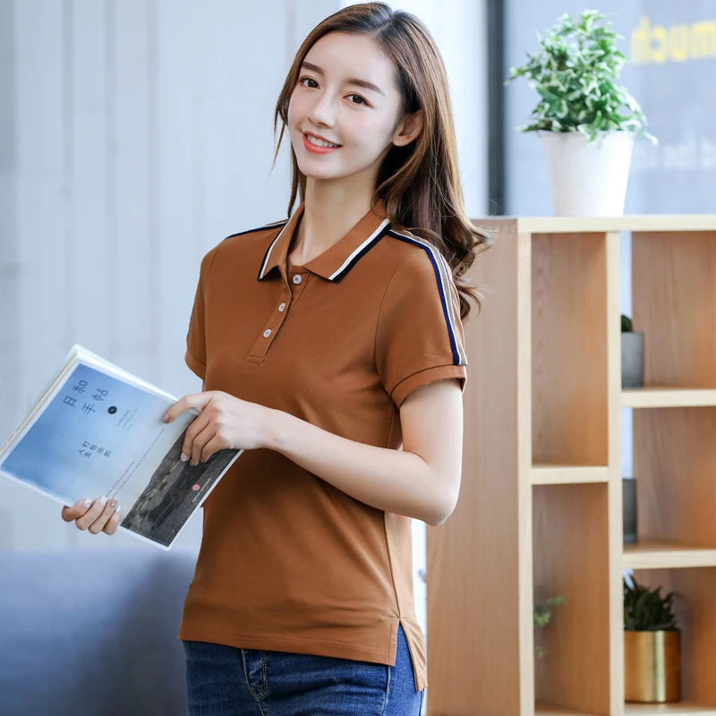 Женские топы-поло bamocy большого размера с отложным воротником поло коротким