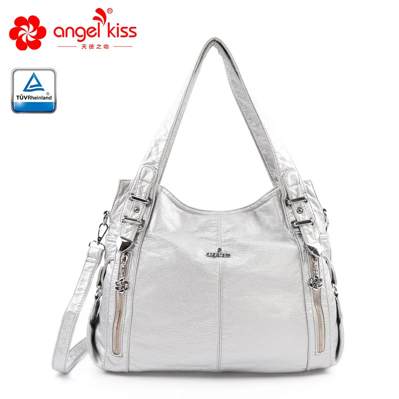 Silver Angelkiss женский кошелек и сумки мягкие Промытые из искусственной кожи сумки на плечо Хобо сумки-мессенджеры - Цвет: Silver