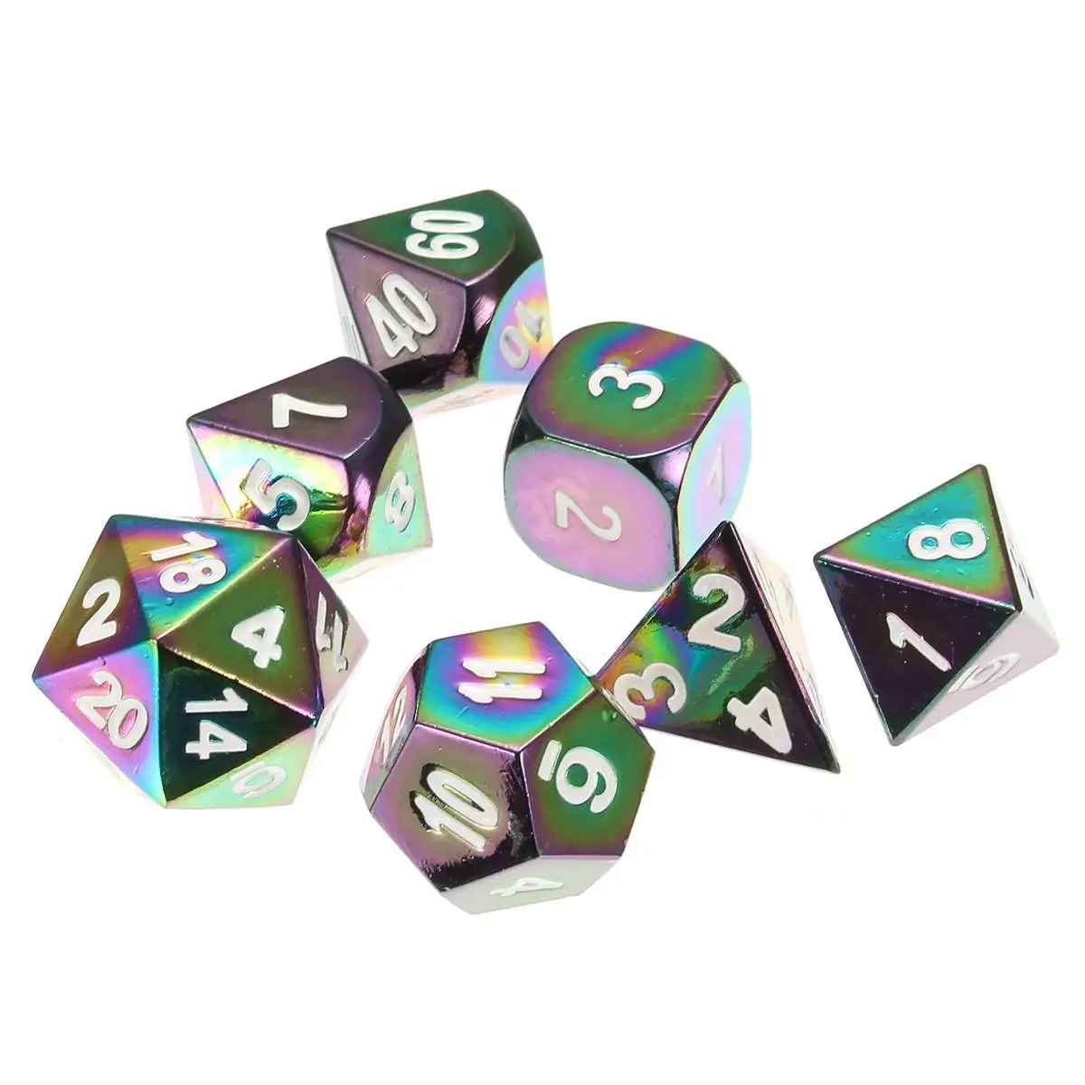 7 шт./компл. Радуга Металлические многогранные Dice цинковый сплав D8 D6 D4 D20 D12 D10 кости сумка DND RPG MTG ролевая группы игра в кости