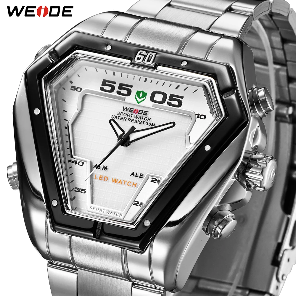 WEIDE мужские модные роскошные кварцевые часы с ремешком из нержавеющей стали аналоговые цифровые часы с календарем водонепроницаемые военные часы Relogios Masculino