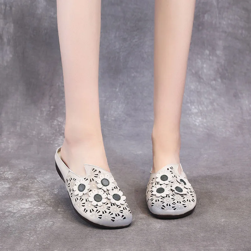 Женские открытые шлепанцы GKTINOO винтажные Шлепанцы из натуральной кожи на плоской