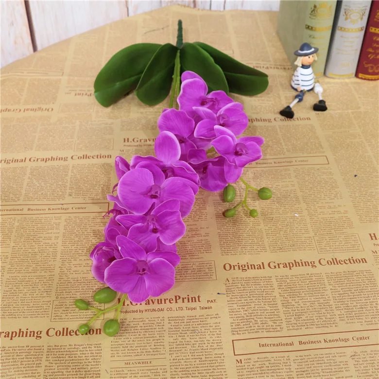 light purple Искусственные цветы 60 см, растения в горшках, латексная искусственная Орхидея, 2 ветки, листья бабочки, орхидеи, для свадебного торжества, стола, украшения для дома - Цвет: light purple