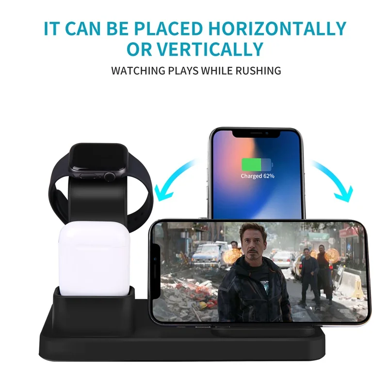 Беспроводное зарядное устройство Qi 10 Вт 3 в 1 для Iphone X быстрая зарядка iWatch Apple Watch 4 2