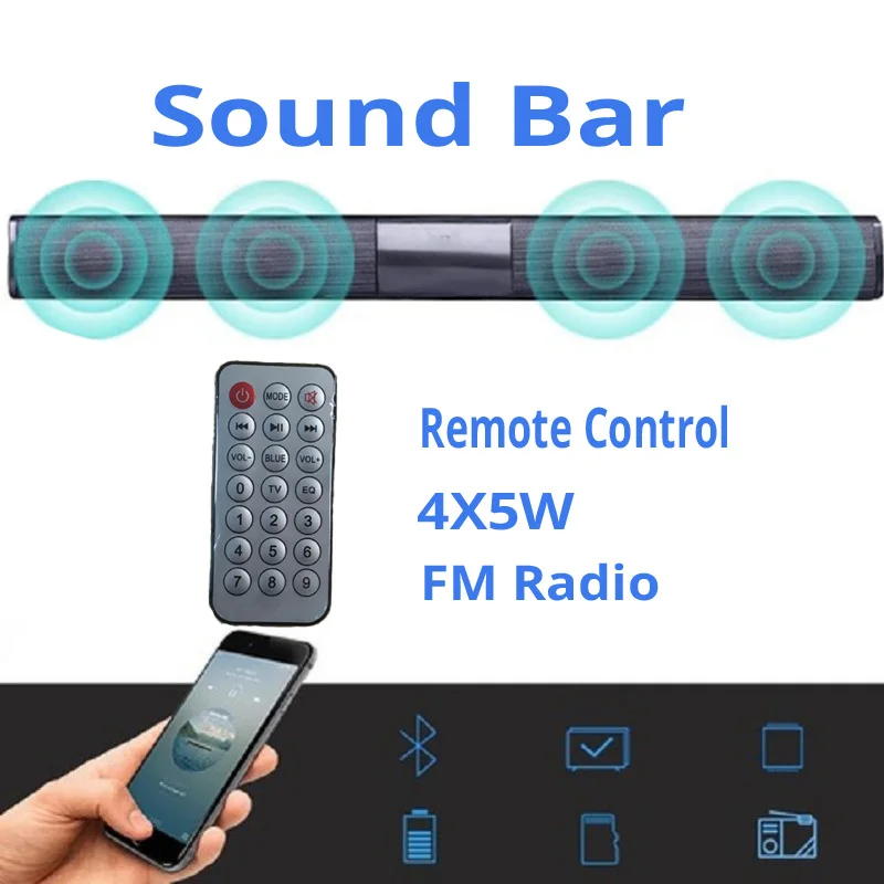 20 Вт звуковая панель Bluetooth Soundbar колонка двойной сабвуфер динамик домашний