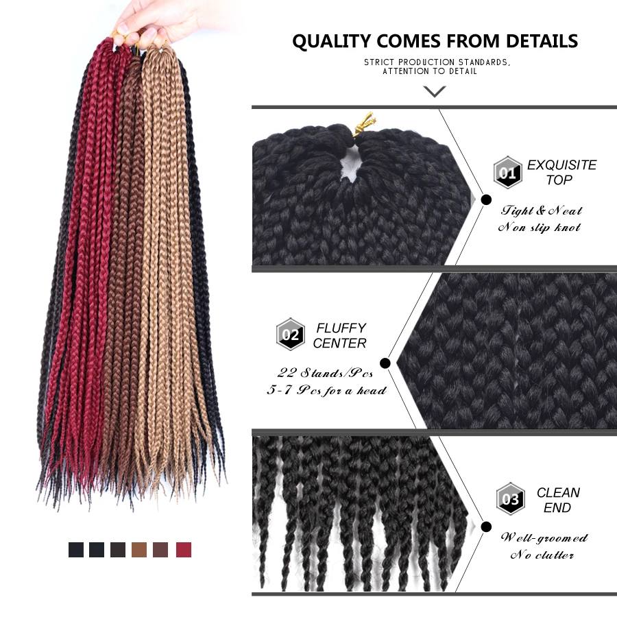 Leeons вязаный крючком косы небольшая коробка волос Ombre поле косу канекалон