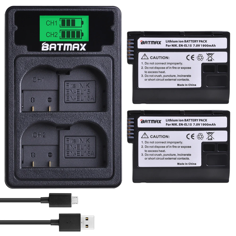 Batmax EN EL15 ENEL15 батарея + ЖК USB двойной зарядное устройство с портом type C для Nikon D600 D610