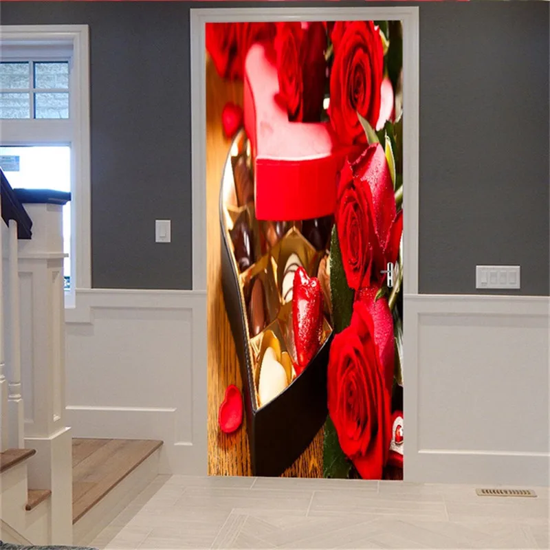 Door Stickers43 Новая настенная дверь паста ваза с лилиями шаблон наклейки Diy самоклеющиеся водонепроницаемые обои постеры для украшения дома - Цвет: Door Stickers43