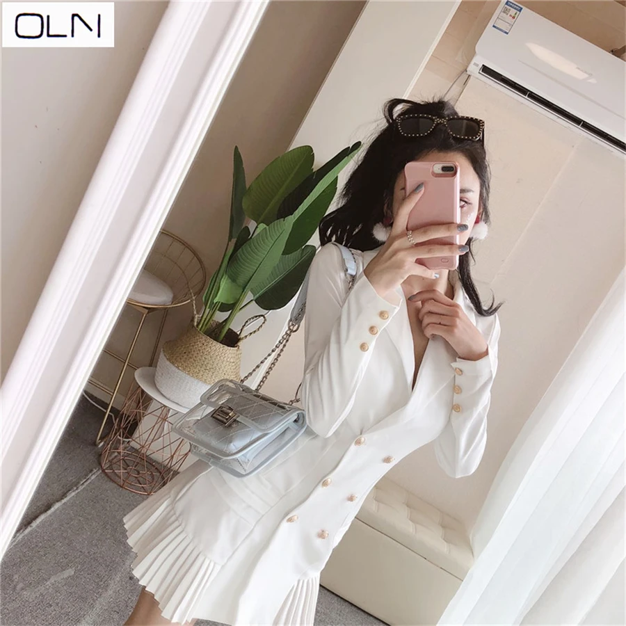 Женское элегантное двубортное платье с оборками офисный Повседневный Блейзер