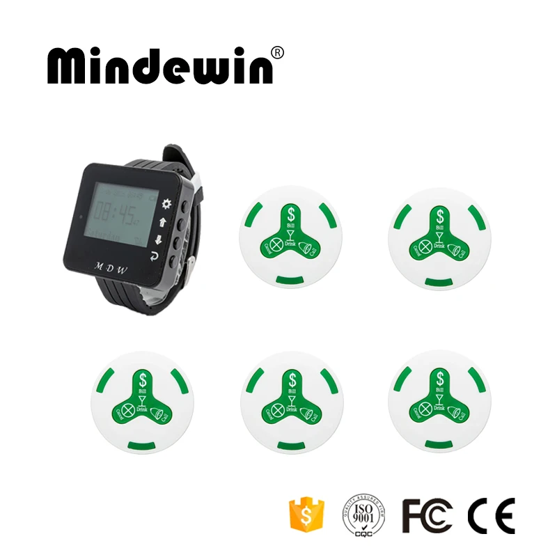 Mindewin Беспроводная система вызова в ресторане 1 шт. M W приемник наручных часов + 5 K 4
