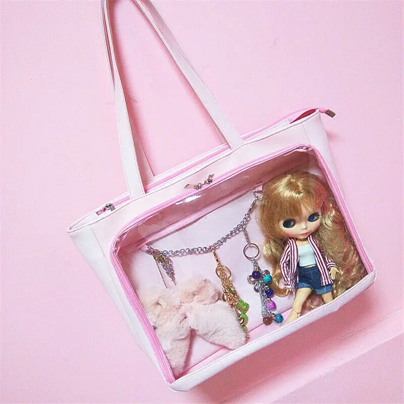 Женская милая прозрачная сумка Itabag черная розовая на плечо в стиле аниме