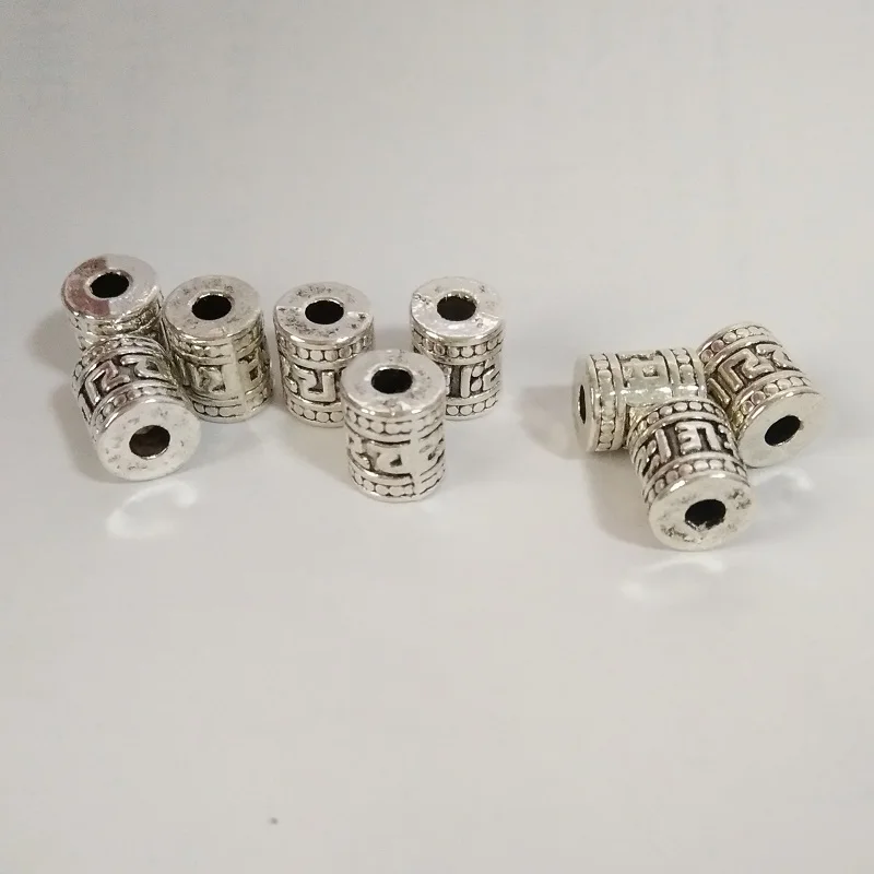 Tibetan silver mantras metal antiqued flower beads Drum shaped OM MANI PADME HUM amulet bead 20Pcs | Украшения и аксессуары