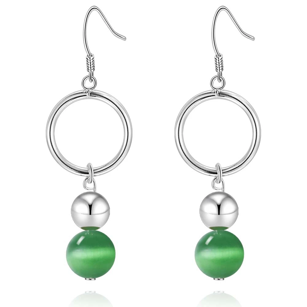 Изумрудный зеленый бисер петли высокого качества Серебряные серьги для женщин