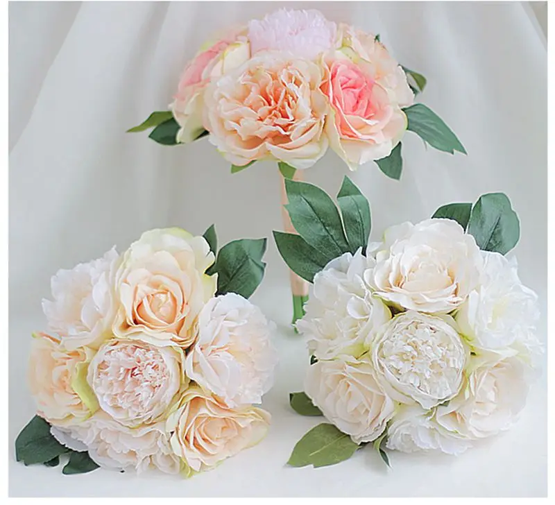 

Ivory Pink Coral Peony Wedding Flowers Bridal Bouquets Artificial Wedding Bouquet Bridesmaid Flowers De Mariage Rose