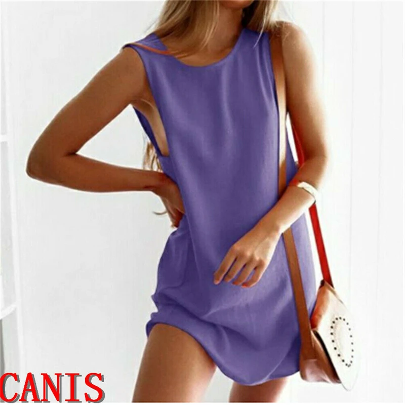 Женское мини платье для отдыха в стиле бохо свободное летнее без рукавов туника