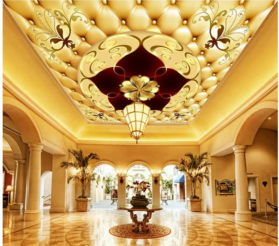 Home Decoration European luxury leather 3D zenith ceiling wallpaper 3d murals | Обустройство дома