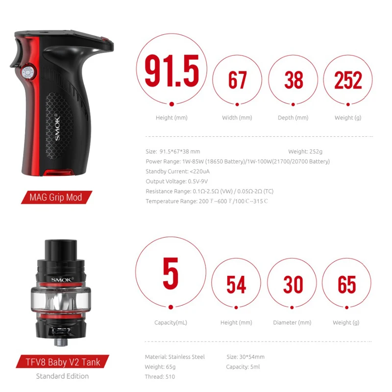 Оригинальный набор SMOK Mag Grip Mod 100 Вт 5 мл испаритель для электронной сигареты TFV8 Baby