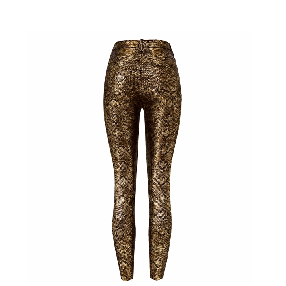 Женские брюки из искусственной кожи размера плюс с принтом змеи и высокой талией