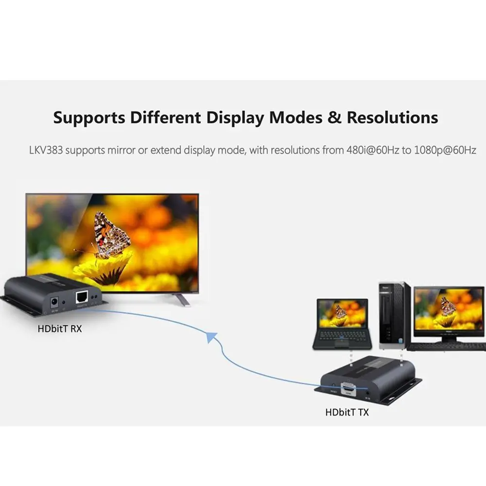 Удлинитель LKV383 HDbitT HDMI Full HD до 120 м 1080P с ретранслятором ИК LAN по RJ45 Cat5e/Cat6 LKV383|extender