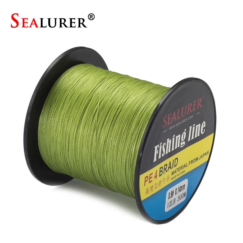 

SEALURER Brand 300M 330Yards PE Braided Yellow Gray Blue Green Fishing Line 4 stands 8LB 10LB 15LB 20LB 50LB Multifilament