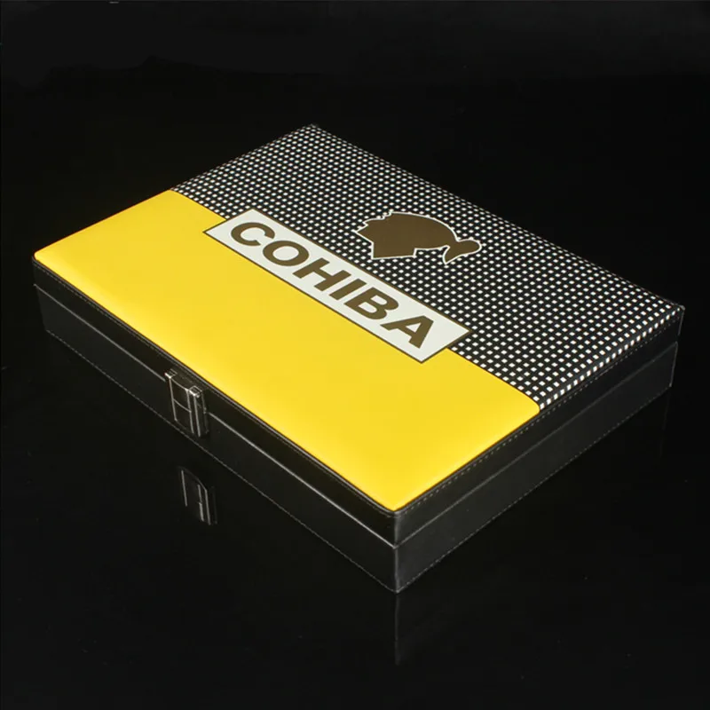 COHIBA дорожная черная кожа Cedar Wood Cutter Зажигалка для сигар Humidor набор W/электронный