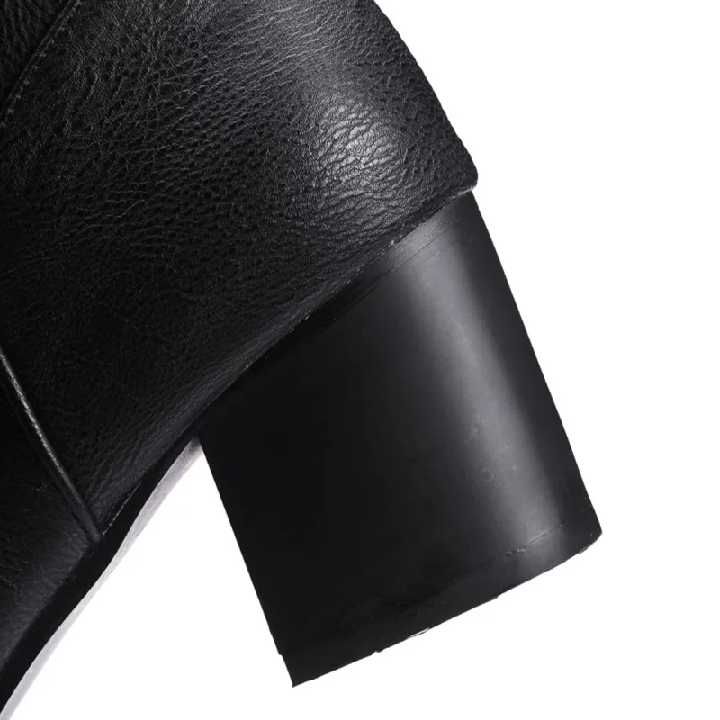 MINGDILIN Women Shoes Comfort Leisure Coarse Heel Sharp Head Large Size Warm Advanced PU European American style Short boots 47 | Обувь