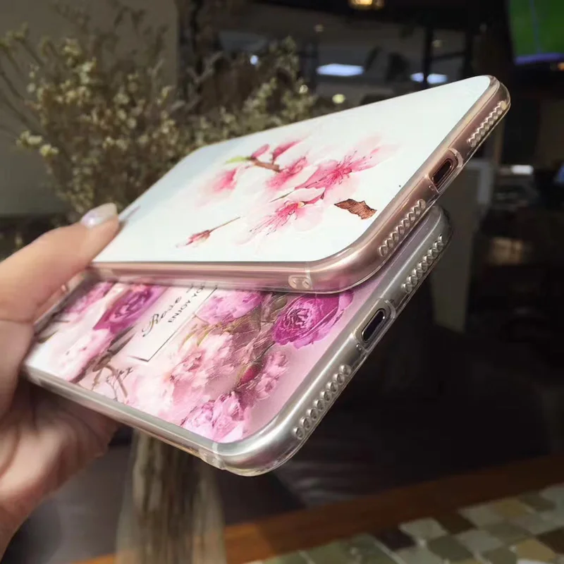Kisstop 3D рельеф персик розы чехлы для iphone 6S 6 7 8 плюс мягкий рисунком x Капа |