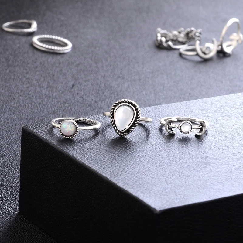 

Fashion Drops Flowers Sunflower Moon Sun Fourteen Rings Hollow Engraved Ring Set
