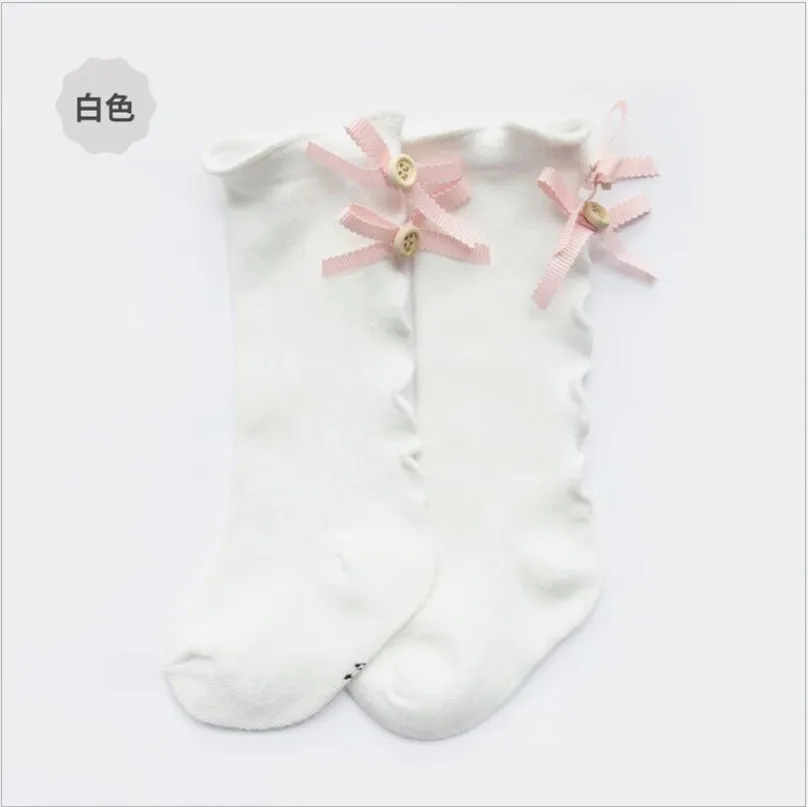 Calcetines hasta la rodilla para reci&eacute;n nacido, medias con dise&ntilde;o de lazo de encaje, calentadores de piernas de princesa para ni&ntilde;os, calcet&iacute;n largo-4