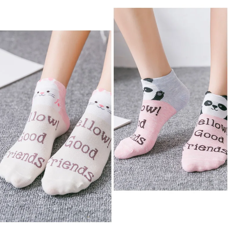 Японские носки Kawaii, 5 пара/лот, женские носки Harajuku с милыми буквами, медведь, кошка, носки с животными, зимние короткие, высокое качество, 20