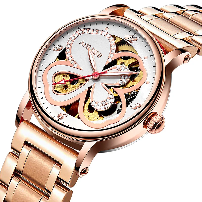 Muhsein новые модные женские часы четырехлистного клевера полностью автоматические