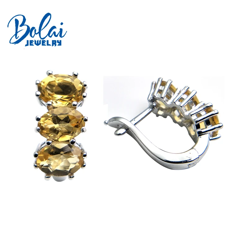 Bolaijewelry, натуральный цитрин Овальный 5*7 мм 4.4ct драгоценный камень застежка серьги 925 стерлингового серебра ювелирные украшения для женщин Рождественский подарок коробка