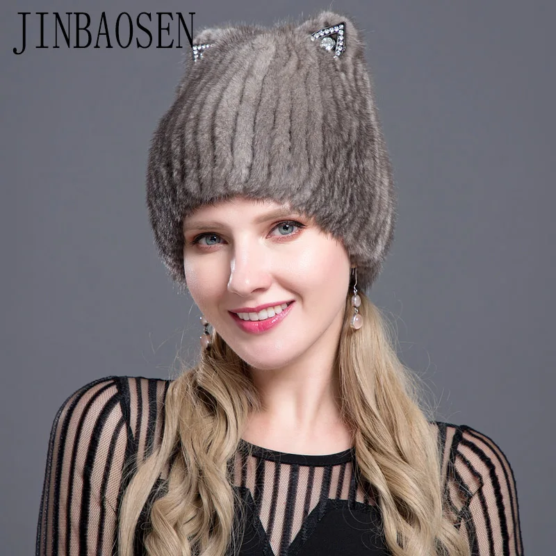 JINBAOSEN, русская Лыжная шапка, шапка из меха норки, шапка из меха лисы в сочетании с мехом, вязаный шерстяной комплект, зимняя женская меховая модная шапка