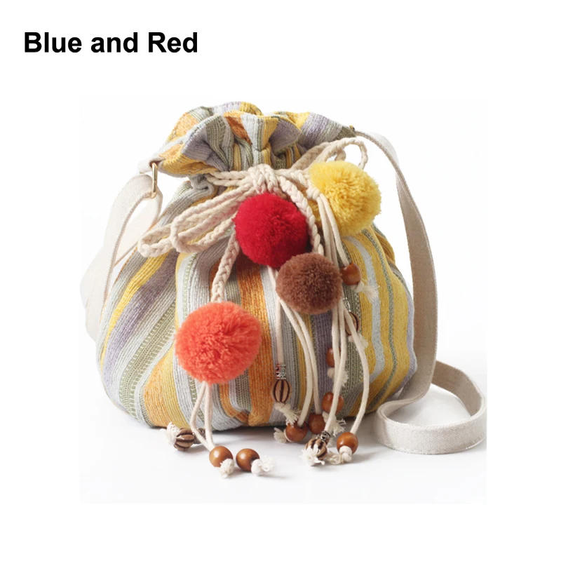 Handmade Wool Ball Mini Shoulder Bags Women Wide Strap Bag Striped Small Cross Body Female | Багаж и сумки