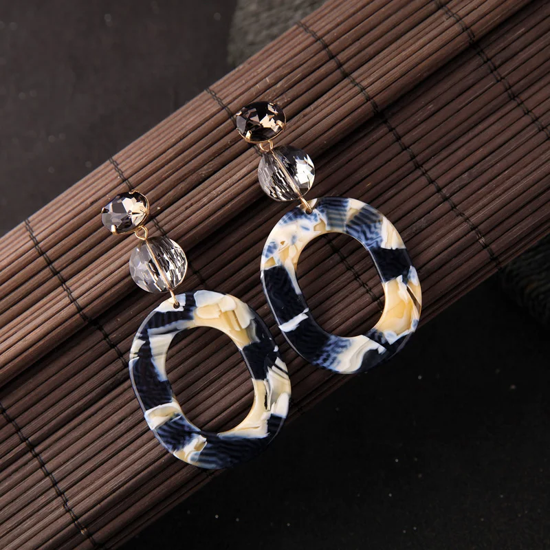 Акриловые цветочные висячие серьги с рисунком Стеклянные Овальные Висячие