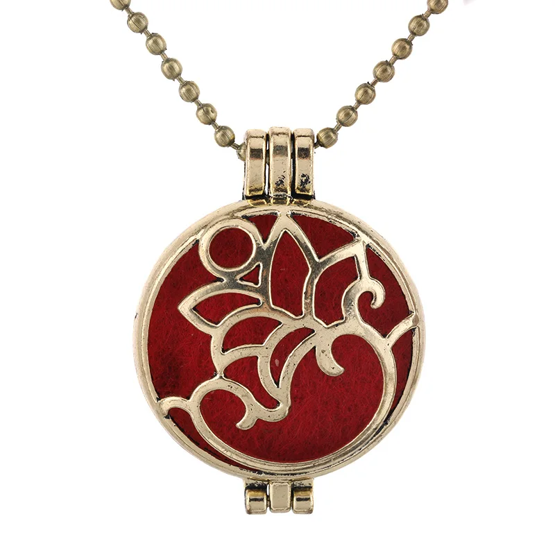 

New Aroma Peony Fiower Necklace Open Antique Vintage Lockets Pendant Perfume Essential Oil Aromatherapy Locket Necklace With Pad