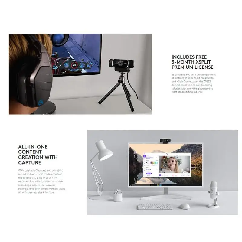 Logitech C922 Pro камера с автофокусом Встроенный микрофон потоковая видео веб-камера 1080P 30FPS Full HD якорная камера со штативом