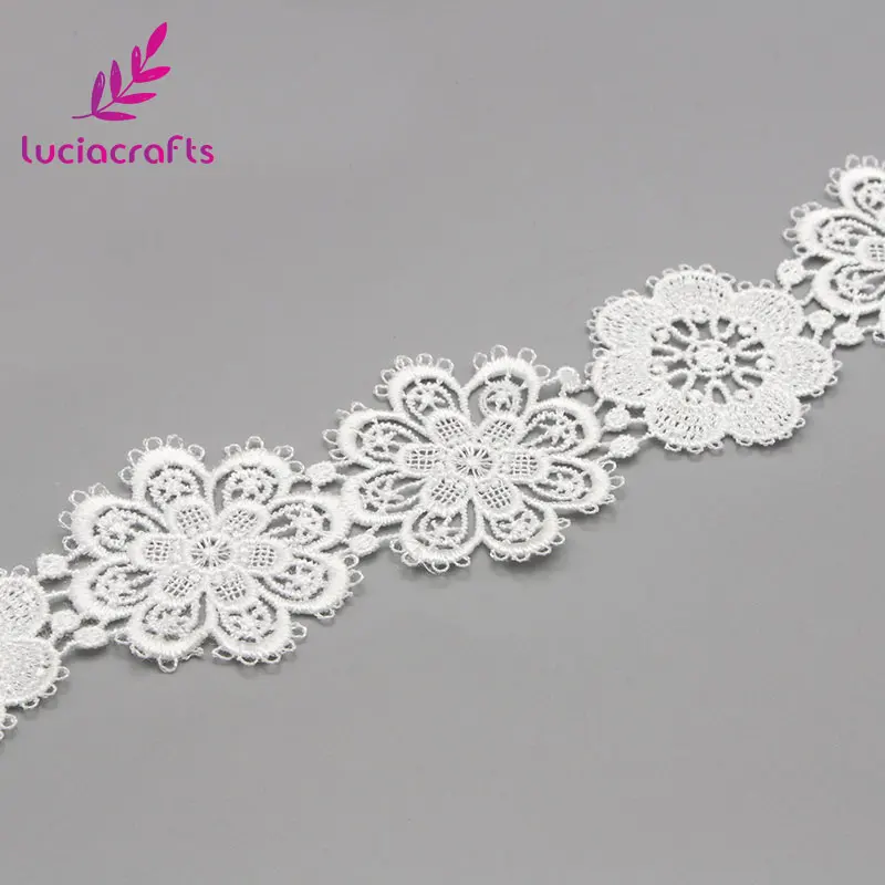 Lucia crafts 1 ярд/партия белая Цветочная кружевная вышитая лента Сделай Сам Свадебная
