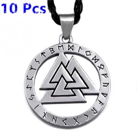 wholesale 10 pcs valknut odin s symbol of norse viking warriors amulet mens silver pewter pendant with black necklace wlp326