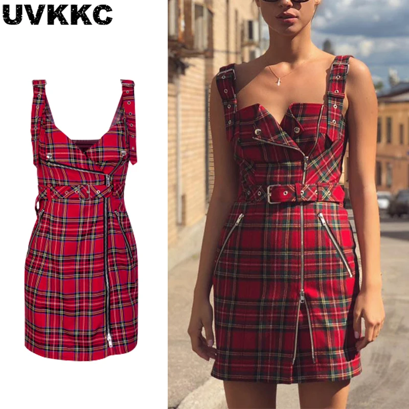 Uvkcc женское платье 2019 летнее Vestido клетчатое лоскутное на молнии с v образным