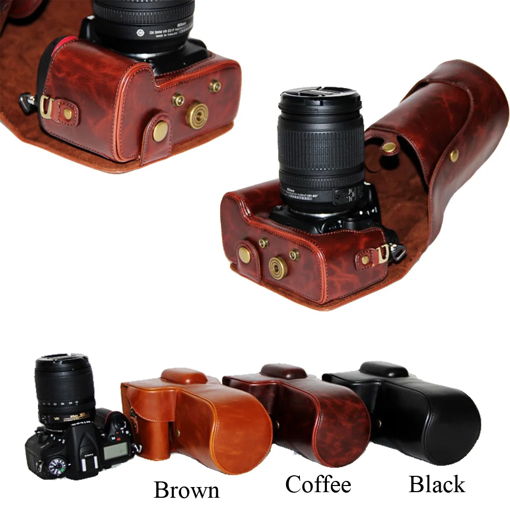 

Retro Vintage PU Leather Camera Case Bag For Nikon D7000 D7100 D7200 Camera Bag Coffee Black Brown