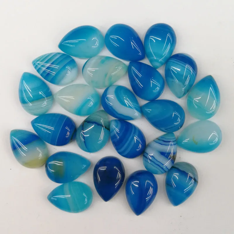 Wholesale fashion natural Blue striped onyx stone beads 10X14mm teardrop CAB CABOCHON loose 50pcs no hole Free shipping | Украшения и