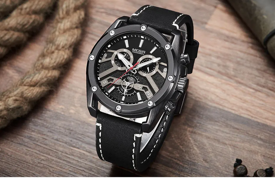 Мужские часы megir Quartz, наручные часы с хронографом 24 часа, мужские роскошные брендовые часы Relogios Masculinos, кожаные часы 2120, розовые