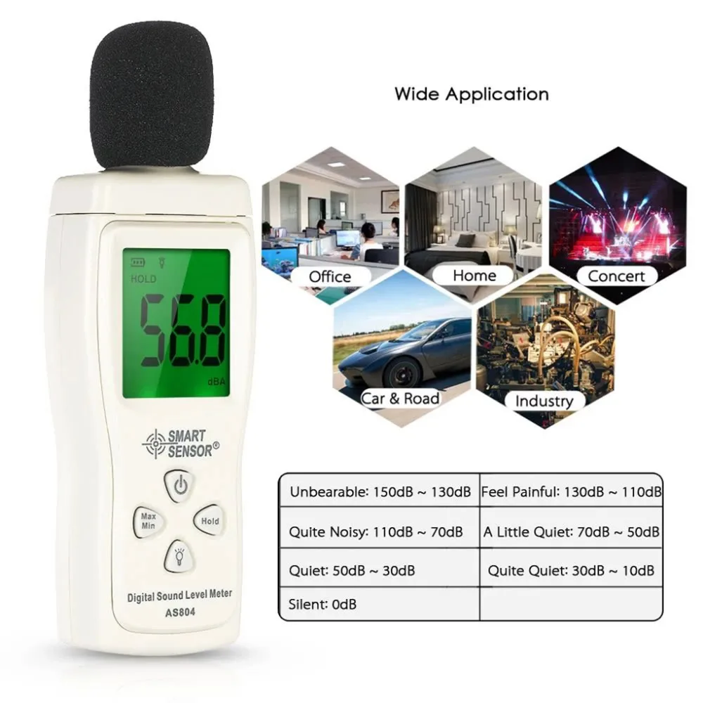 AS804 измеритель децибел цифровой уровня звука 30dB-130dB Ручной ЖК-цифровой тестер