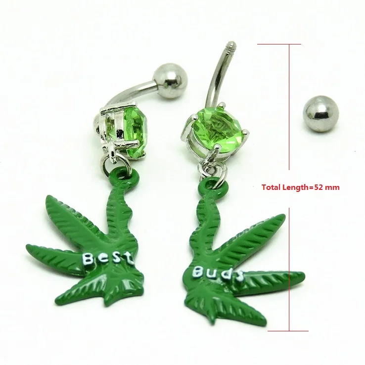 Серьги подвески для пирсинга живота в летнем стиле с зеленым Кленовым листом 2