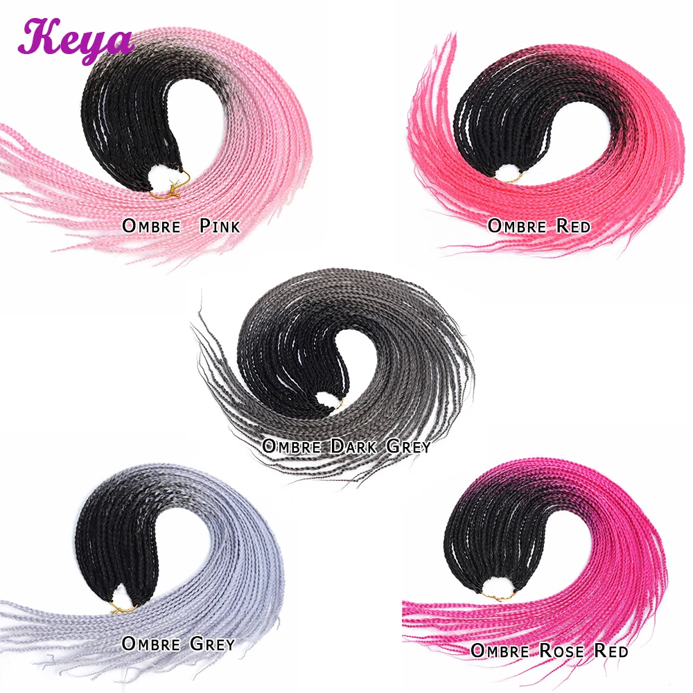 Ombre Pink Box Braids 24 Strands Synthetic Crochet Hair Extensions Inch Heat Resistant Fiber 3Pcs/Pack |