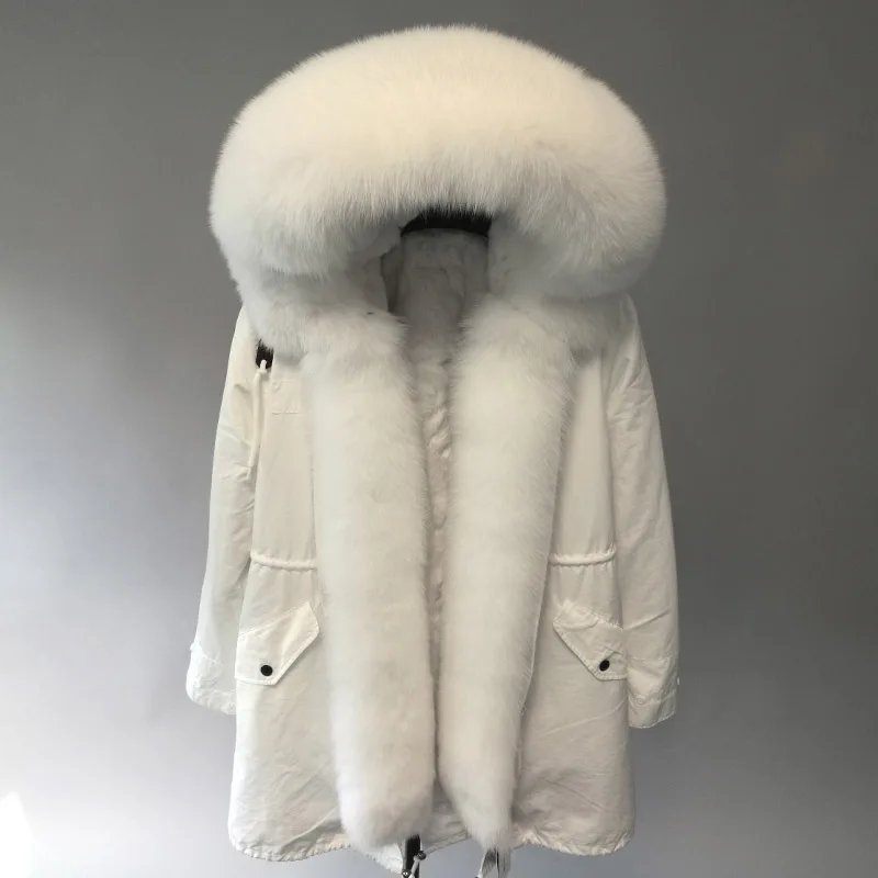 OFTBUY пальто с натуральным мехом, зимняя куртка, Женское пальто, воротник из лисьего меха, подкладка из искусственного меха, длинная парка, уличная одежда, модная верхняя одежда